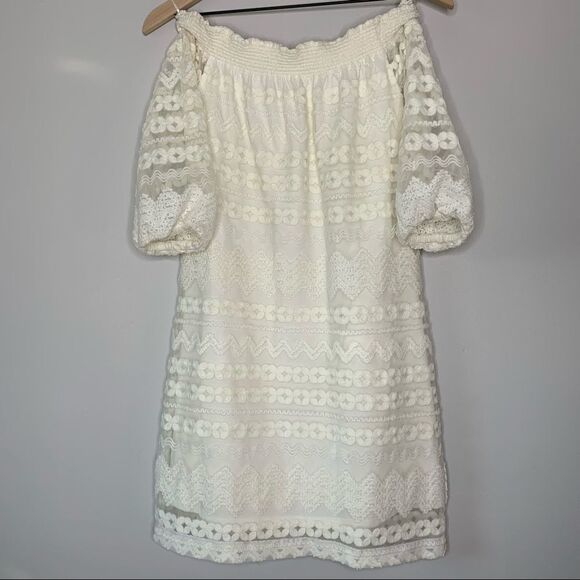 Trina Turk Hoku Embroidery Stripe Lace Off Shoulder Dress - Picture 3 of 5